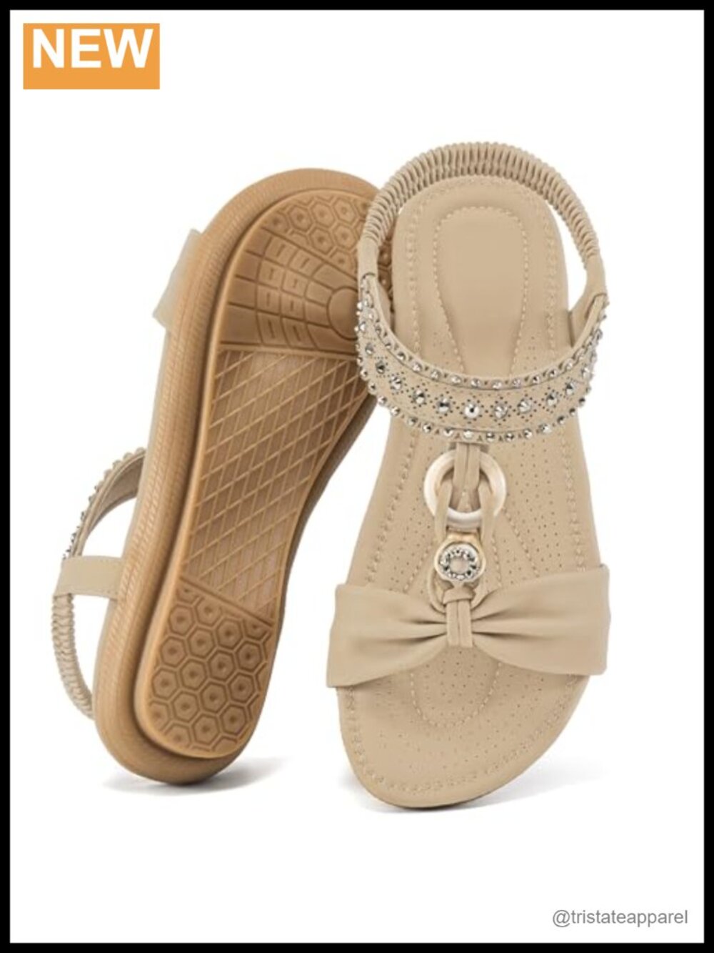 Bohemian Beaded Elastic Ankle Strap Flat Sandals - Comfortable Walking Shoes